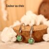 Boucles d’oreilles inox personnalisables fait main - crochet long et sequin émaillé menthe. Calino Crea