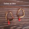 Boucles d'oreilles inox fait main - Créole cœur dorée et sequin émaillé goutte rouge. Calino Crea Boucles d'oreilles inox fait main - Créole cœur dorée et sequin émaillé goutte rouge. Calino Crea