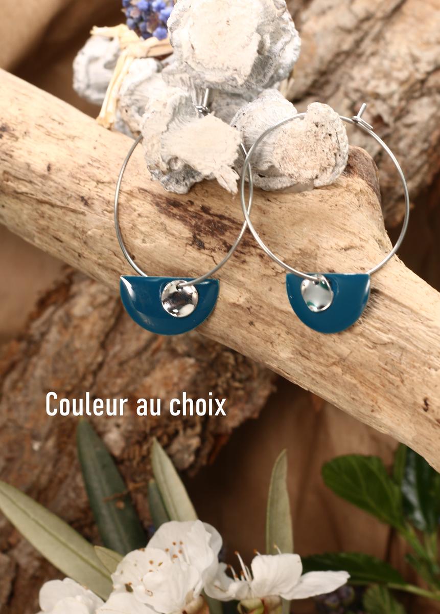 Boucles d'oreilles inox personnalisable fait main - Créole et éventail pétrole. Calino Crea Boucles d'oreilles inox personnalisable fait main - Créole et éventail pétrole. Calino Crea