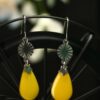 Boucles d'oreilles inox personnalisables - étoile argentée et sequin émaillé goutte jaune