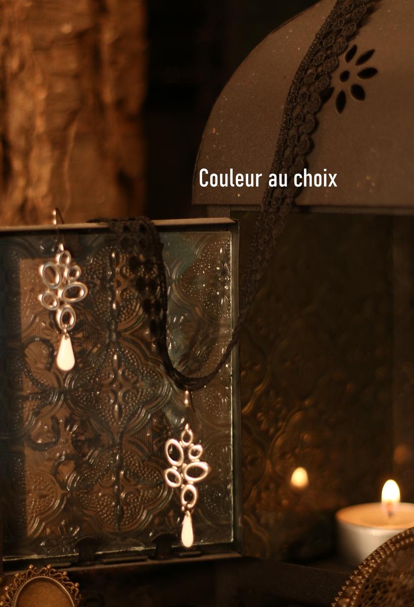 BO ovales et sequin goutte - couleur au choix Boucles d'oreilles inox personnalisables - Ovales argentés et sequin émaillé goutte