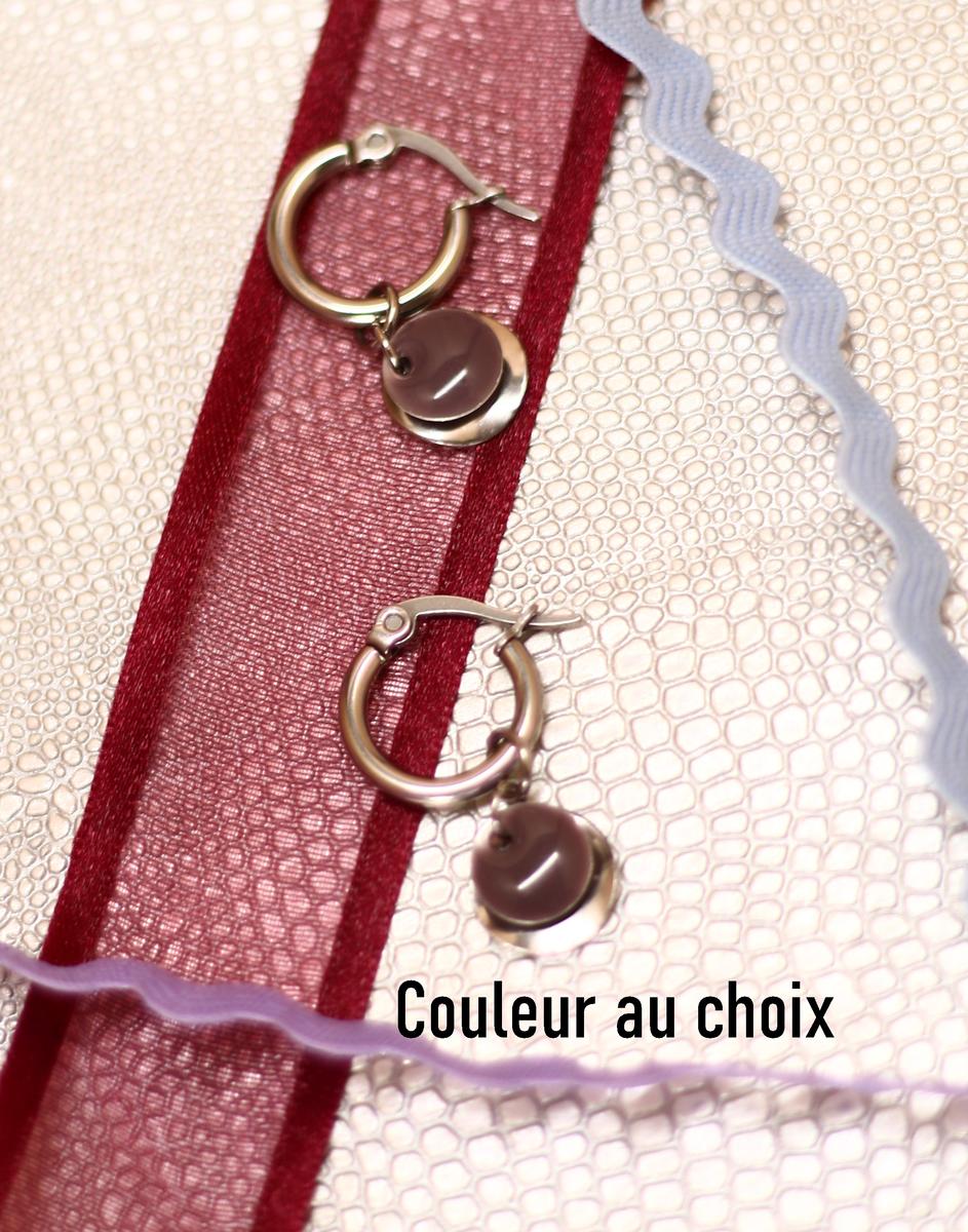 Boucles d’oreilles inox personnalisables fait main - petite créole avec double sequins. Calino crea