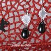 Boucles d'oreilles inox personnalisables fait main - Rayons argentés et sequin émaillé goutte noire. Calino Crea