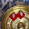Boucles d'oreilles inox personnalisables ait main - sequin argenté et carré rouge. Calino crea