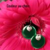 Boucles d'oreilles inox personnalisables fait main - sequins vert sapin et argenté pailleté. Calino Crea