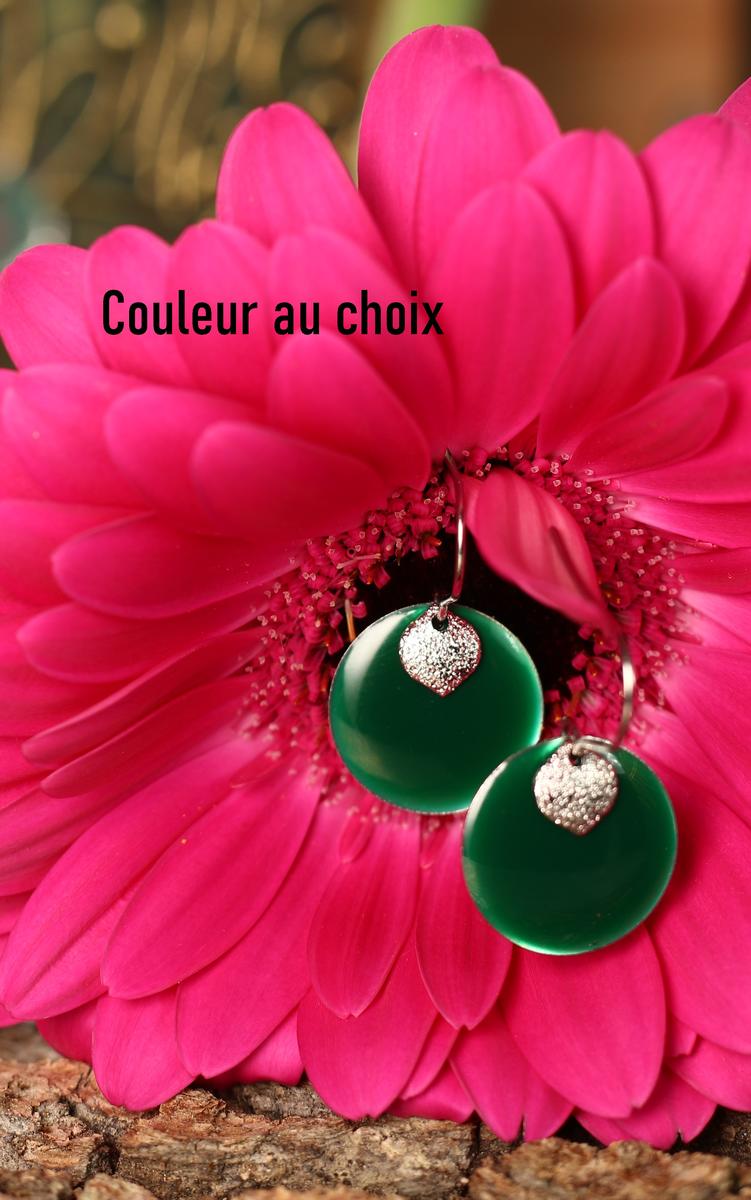 Boucles d'oreilles inox personnalisables fait main - sequins vert sapin et argenté pailleté. Calino Crea