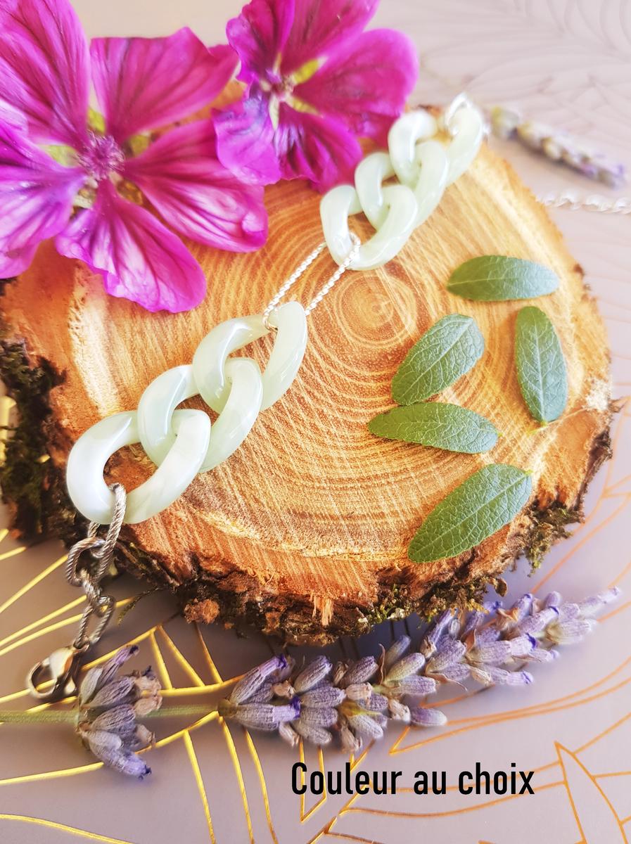 Bracelet inox personnalisable fait main - chaîne maillons menthe et argentés. Calino Crea