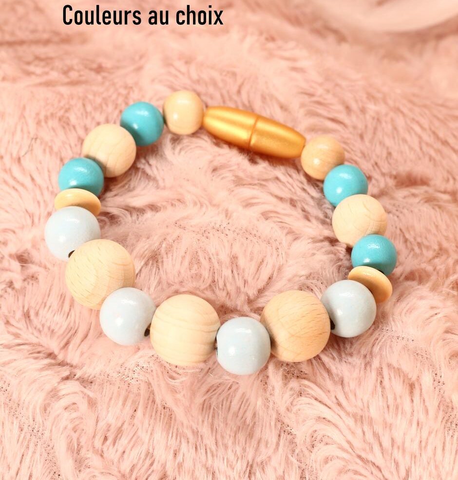 Bracelet d'allaitement et de portage personnalisable fait main - bois naturel et bleu. Calino Crea Bracelet d'allaitement et de portage personnalisable fait main - bois naturel et bleu. Calino Crea