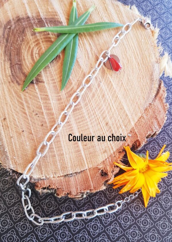 Chaîne-de-cheville-inox-chaîne-striée-et-sequin-coloré-couleur-au-choix Chaîne de cheville inox personnalisable - chaîne striée et sequin émaillé rouge