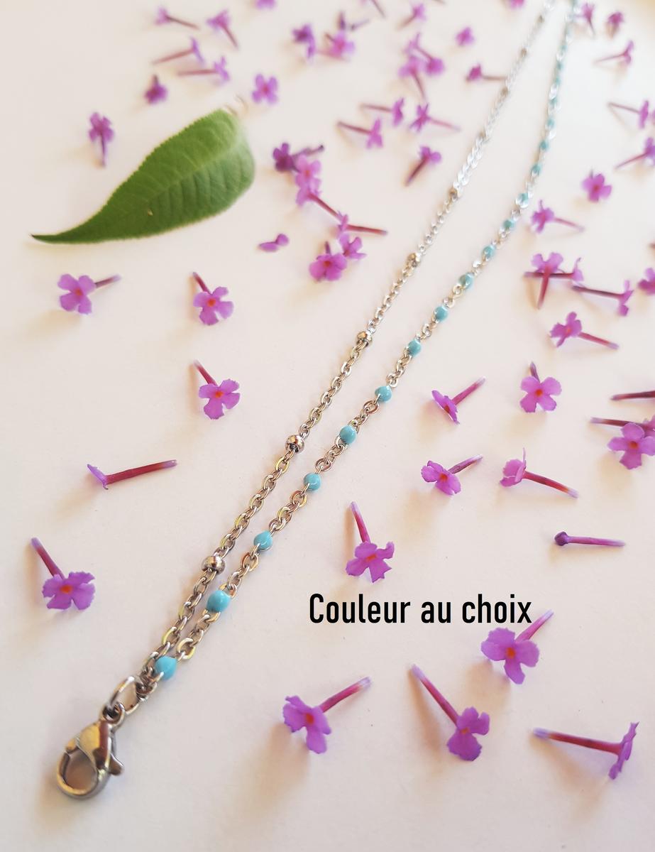 Chaîne de cheville inox personnalisable fait main - double chaîne colorée. Calino Crea