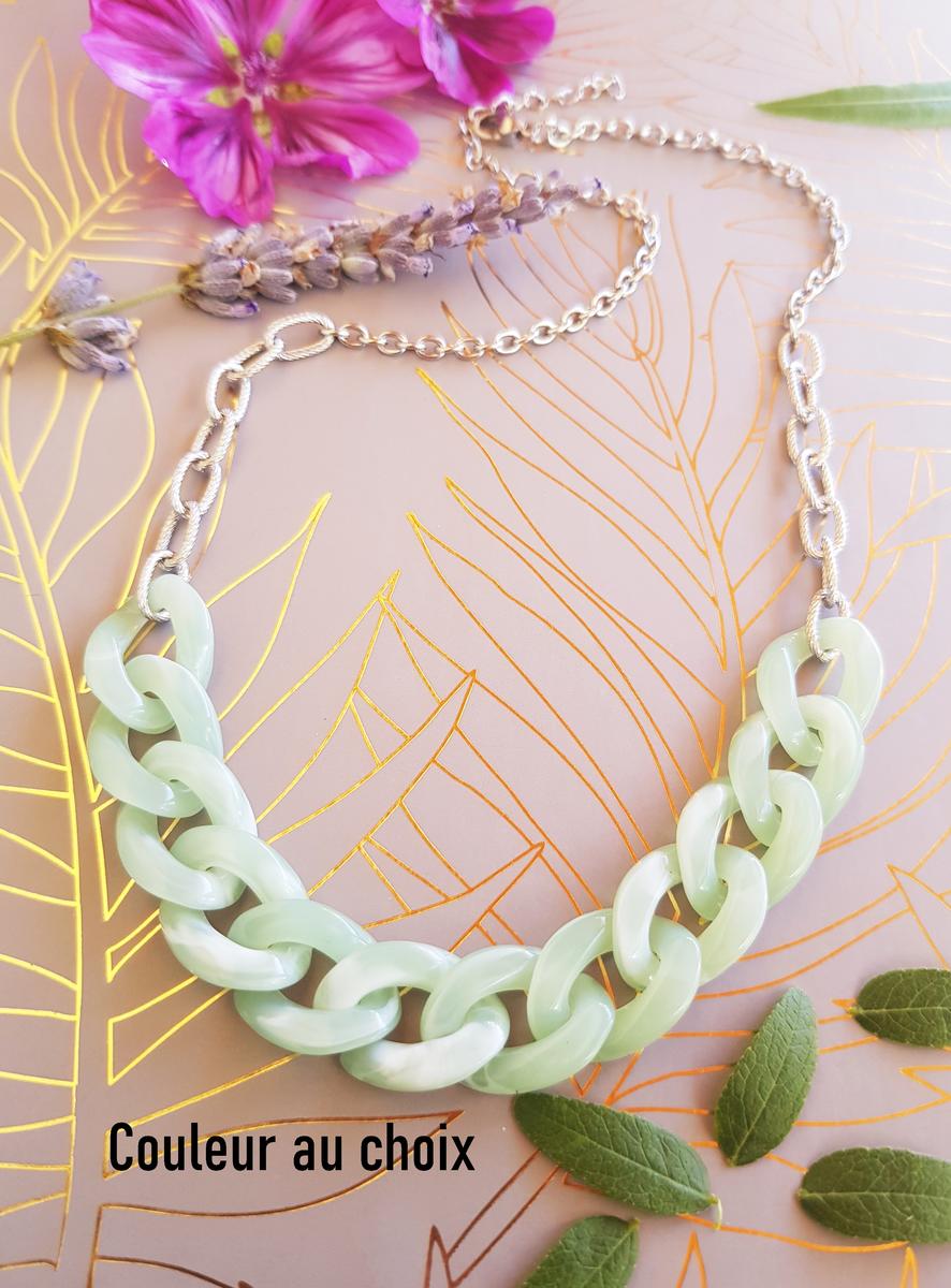 Collier inox personnalisable fait main - chaîne maillons menthe et argentés. Calino Crea