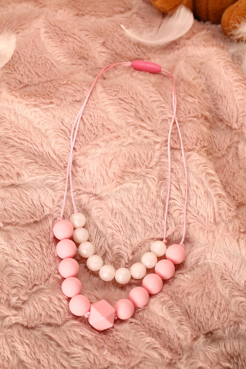 Collier de portage et d'allaitement silicone fait main - double rang blanc et rose. Calino Crea Collier de portage et d'allaitement silicone fait main - double rang blanc et rose. Calino Crea