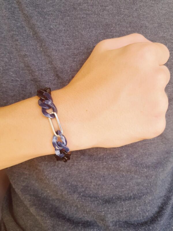 Bracelet inox fait main - chaîne maillons bleus, noirs et argentés. Calino Crea