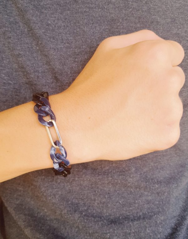 Bracelet inox fait main - chaîne maillons bleus, noirs et argentés. Calino Crea