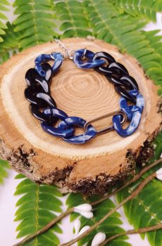 Bracelet inox fait main - chaîne maillons bleus, noirs et argentés. Calino Crea