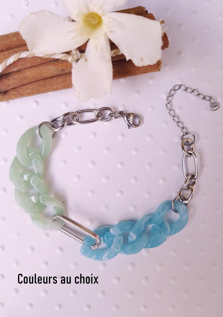 Bracelet homme ou femme inox personnalisable fait main - chaîne maillons bicolores menthe et bleu. Calino Crea Bracelet homme ou femme inox personnalisable fait main - chaîne maillons bicolores menthe et bleu. Calino Crea