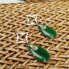 Boucles d'oreilles inox personnalisables - Losange argenté et sequin émaillé goutte vert sapin