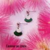 Boucles d'oreilles artisanales inox personnalisables - Sequin argenté et éventail émaillé vert. Calino Crea