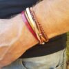 Bracelet homme multi-rangs artisanal cuir et inox - Rouge-marron-doré. Calino Créa