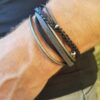 Bracelet homme multi-rangs artisanal cuir et inox - Noir-anthracite-argenté. Calino Créa