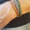 Bracelet homme multi-rangs artisanal cuir et inox - kaki-bronze-doré. Calino Créa