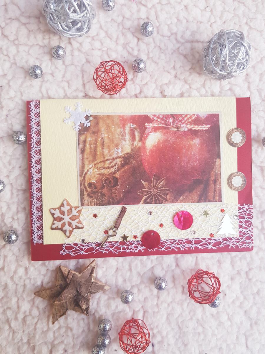 Carte artisanale double en 2D avec gourmandises de noël. Calino Créa