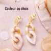 Boucles d'oreilles inox personnalisables artisanales - Puce dorée et chaîne maillons beige. Calino Créa