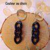 Boucles d'oreilles inox personnalisables artisanales - Puce argentée et chaîne maillons noir. Calino Créa