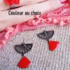 Boucles d'oreilles inox personnalisables artisanales - Eventail argenté et sequin émaillé rouge. Calino Créa