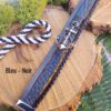 Bracelet inox personnalisable artisanal - Cuir 3 rangs et ancre marine argentée - bleu-noir. Calino Créa