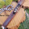 Bracelet inox personnalisable artisanal - Cuir 3 rangs et ancre marine argentée - Marron-taupe. Calino Créa