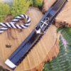 Bracelet inox personnalisable artisanal - Cuir 3 rangs et ancre marine argentée - Noir. Calino Créa