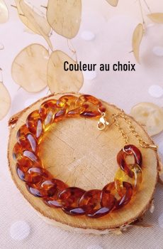 Bracelet inox personnalisable artisanal - Doré et chaîne acrylique maillons caramel. Calino Créa