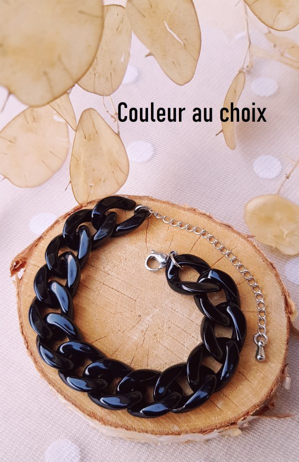 Bracelet inox personnalisable artisanal - chaîne acrylique maillons noir. Calino Créa