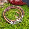 Bracelet inox personnalisable artisanal double tour - Cuir multi-lacets et fermoir mousqueton argenté- doré-violine . Calino Créa
