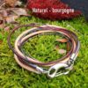 Bracelet inox personnalisable artisanal double tour - Cuir multi-lacets et fermoir mousqueton argenté- naturel-bourgogne. Calino Créa