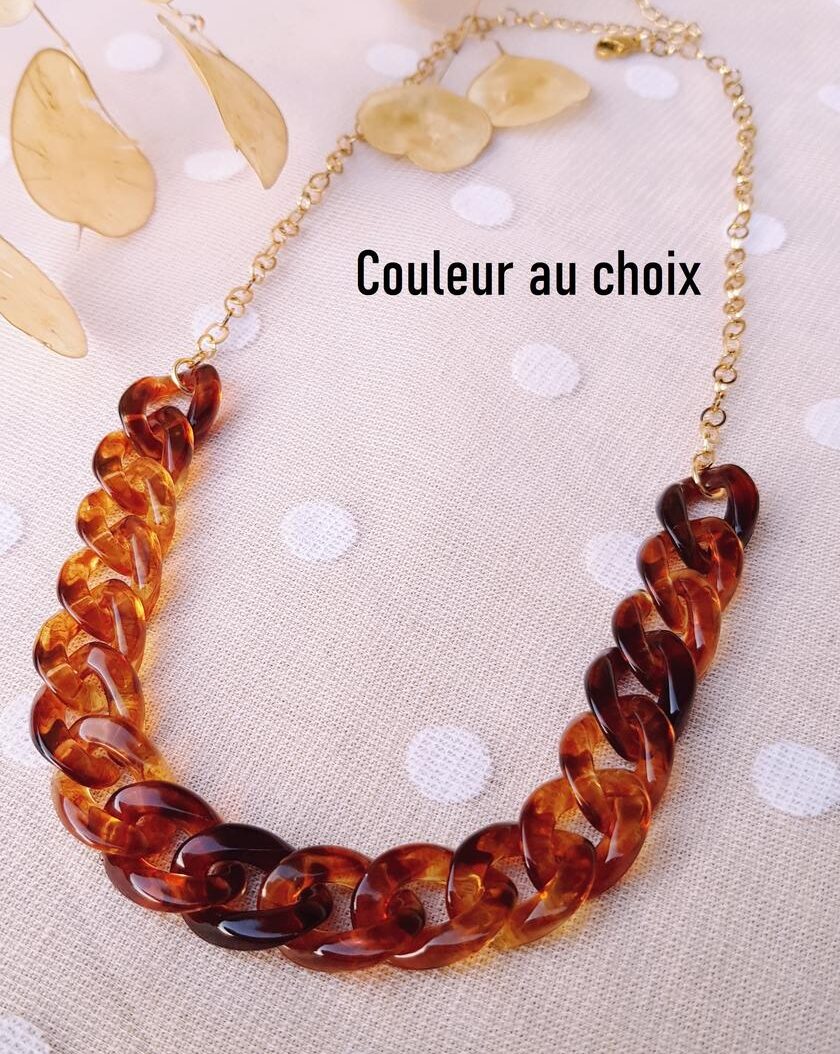 Collier inox personnalisable artisanal - chaîne maillons caramel et doré. Calino Créa