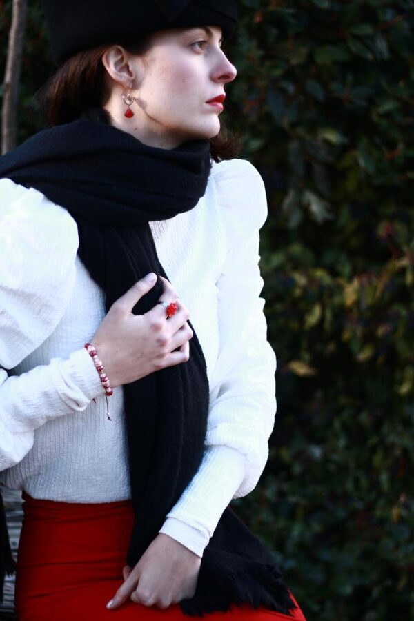 Bracelet réglable - perles en céramique et en verre, rouge et rose