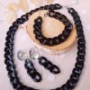 Parure [Collier, bracelet, BO] inox personnalisable artisanale - chaîne maillons noirs et argenté. Calino Créa