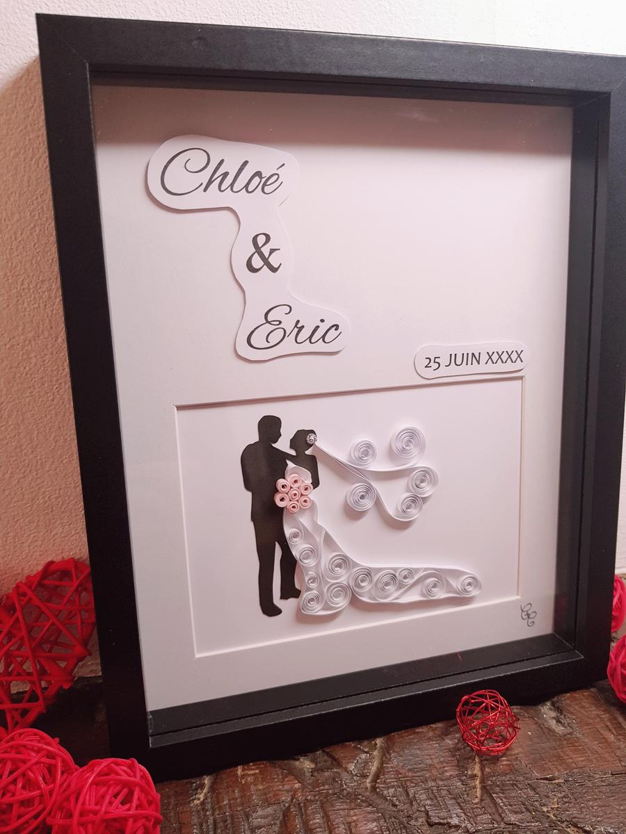 Tableau couple mariés personnalisable et artisanal - noir et blanc. Calino Créa