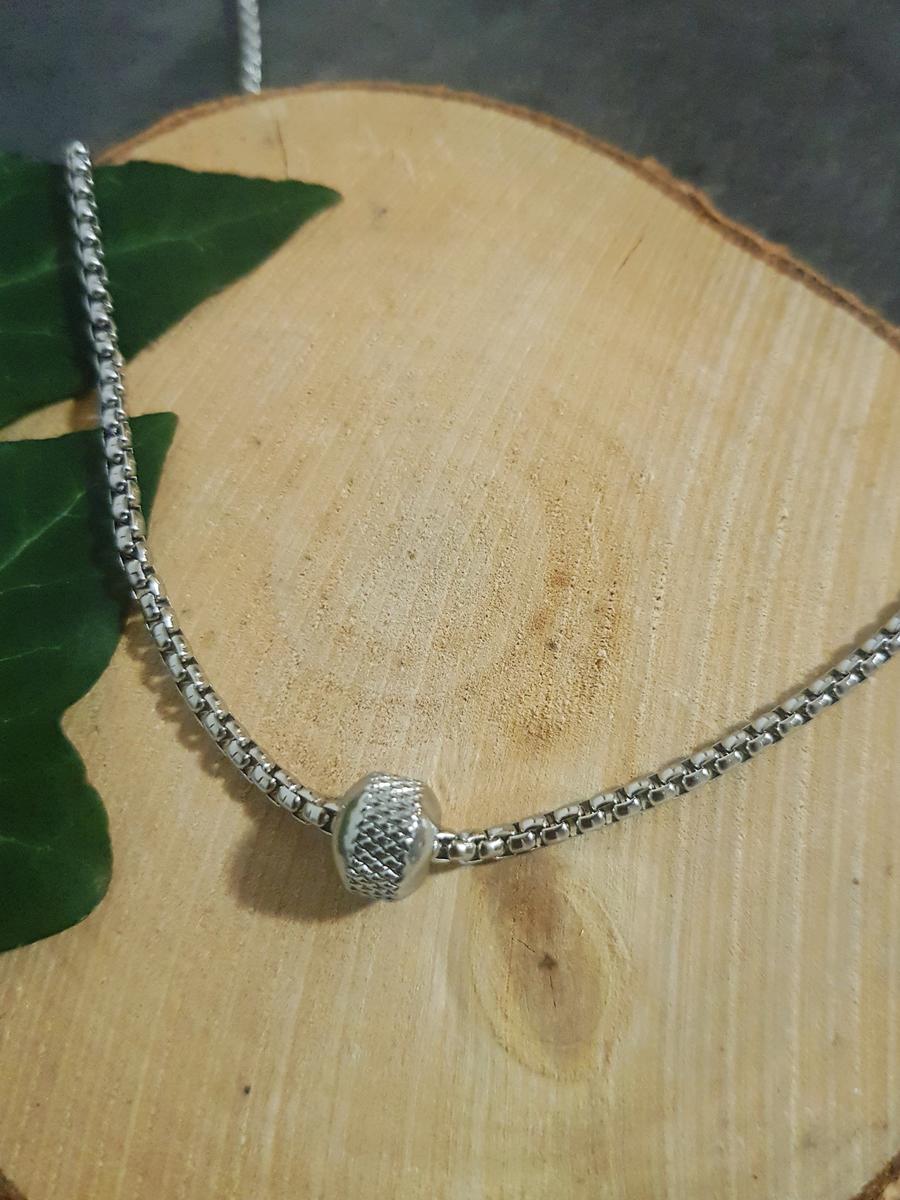 Collier maille vénitienne argentée inox - perle