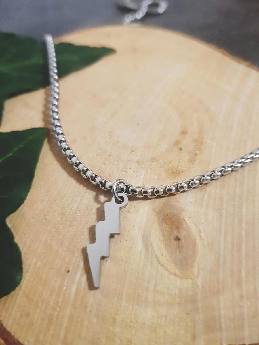 Collier maille vénitienne argentée inox - éclair