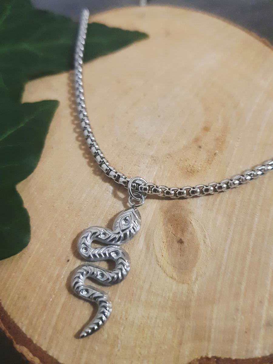 Collier maille vénitienne argentée inox - serpent