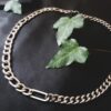 Collier asymétrique double maille gourmette/figaro argenté inox