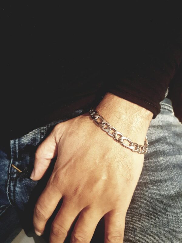 Bracelet maille figaro 10 mm argentée inox