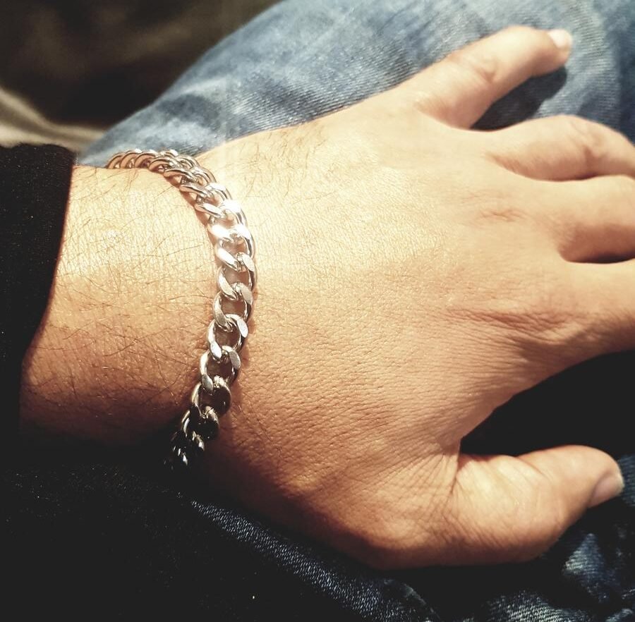 Bracelet homme maille gourmette 7 mm argentée inox artisanal. Calino Créa Bracelet homme maille gourmette 7 mm argentée inox artisanal. Calino Créa