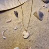 Collier - Chaîne dorée, disque raphia naturel et mini coquillage