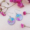 Boucles d'oreilles acier inox argenté - Médaillon inflorescences multicolores