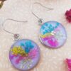 Boucles d'oreilles acier inox argenté - Médaillon inflorescences multicolores