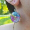 Boucles d'oreilles acier inox argenté - Médaillon inflorescences multicolores